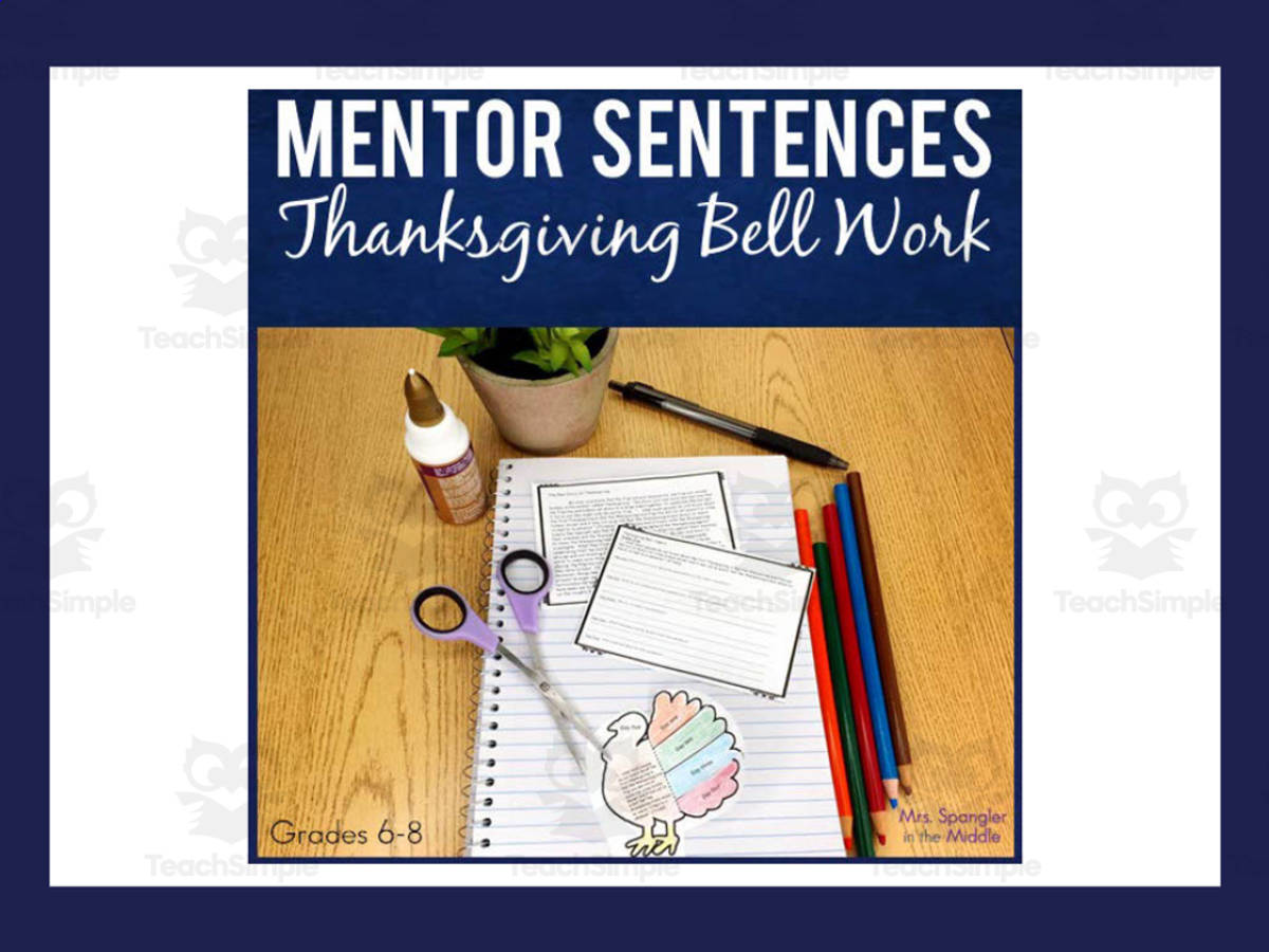 An educational teaching resource from Mrs. Spangler in the Middle entitled Thanksgiving Bell Work + Mentor Sentences downloadable at Teach Simple.