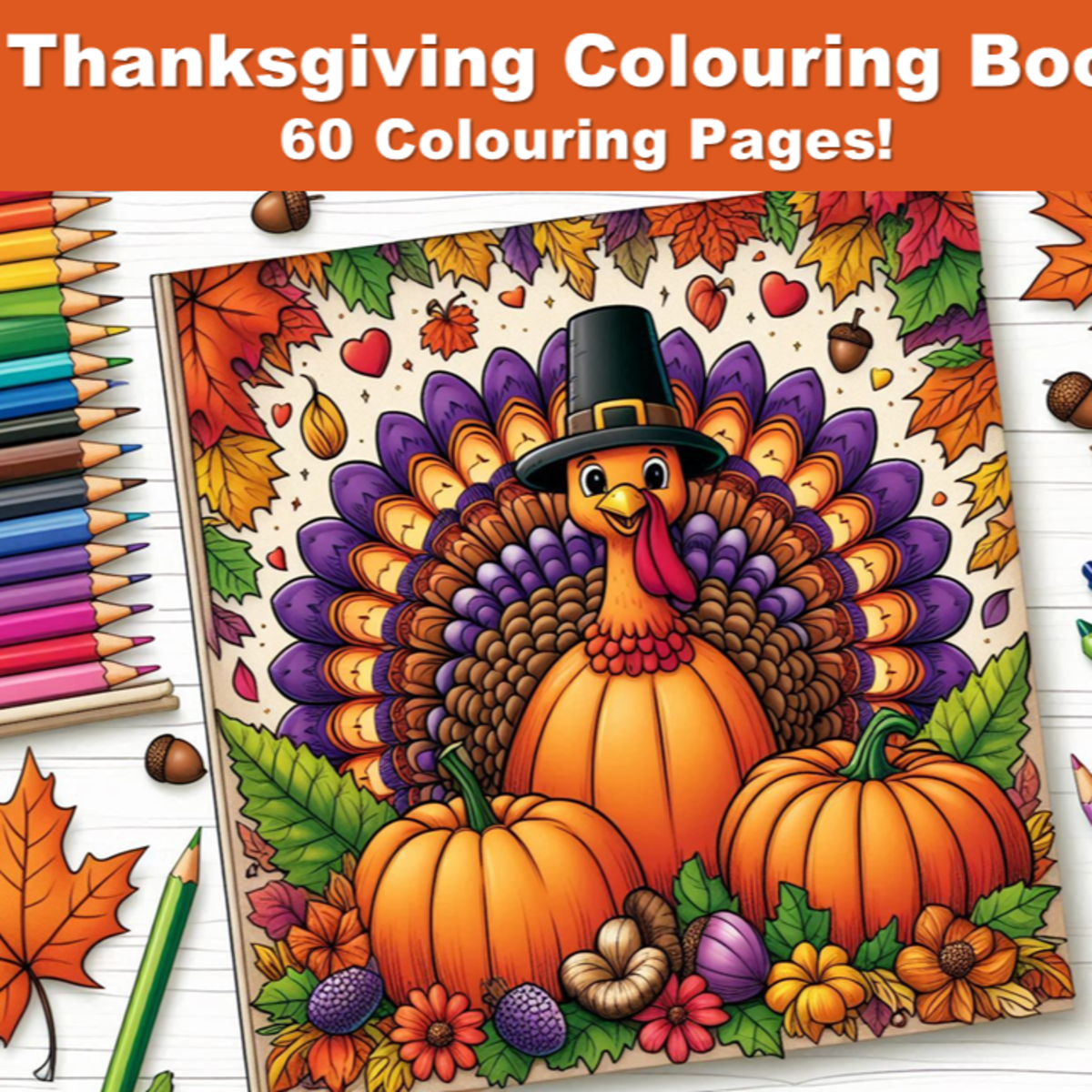 An educational teaching resource from Bright Classroom Ideas Marketplace entitled Thanksgiving Colouring Book - 60 Colouring Pages! downloadable at Teach Simple.
