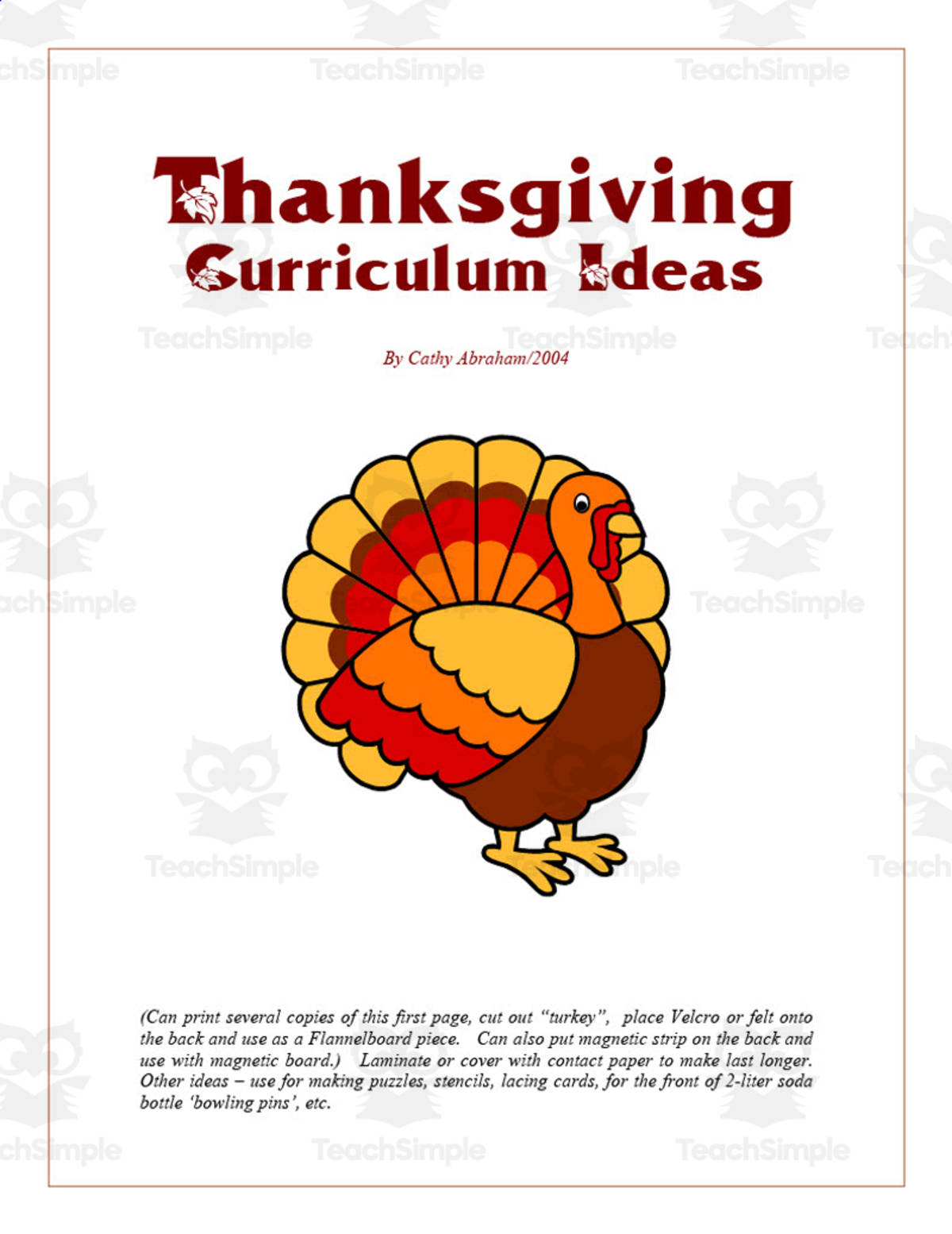 An educational teaching resource from Learning Foundations entitled Thanksgiving Curriculum Pack downloadable at Teach Simple.