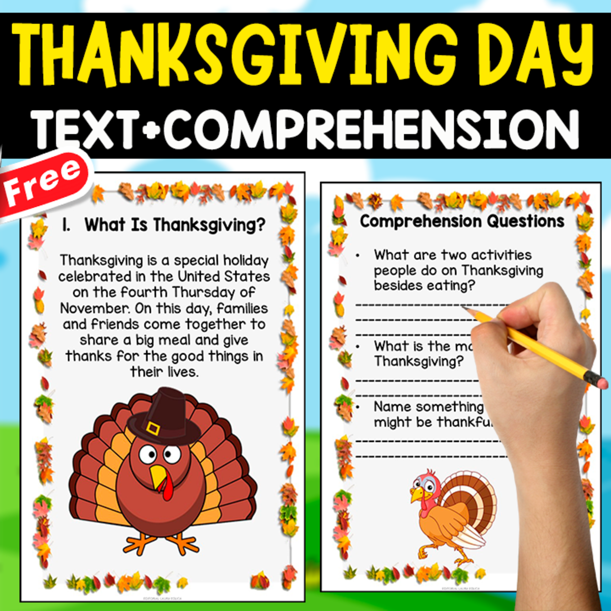 An educational teaching resource from EDITORIAL LAURA EDUCA entitled THANKSGIVING DAY | READING AND COMPREHENSION TEXT downloadable at Teach Simple.