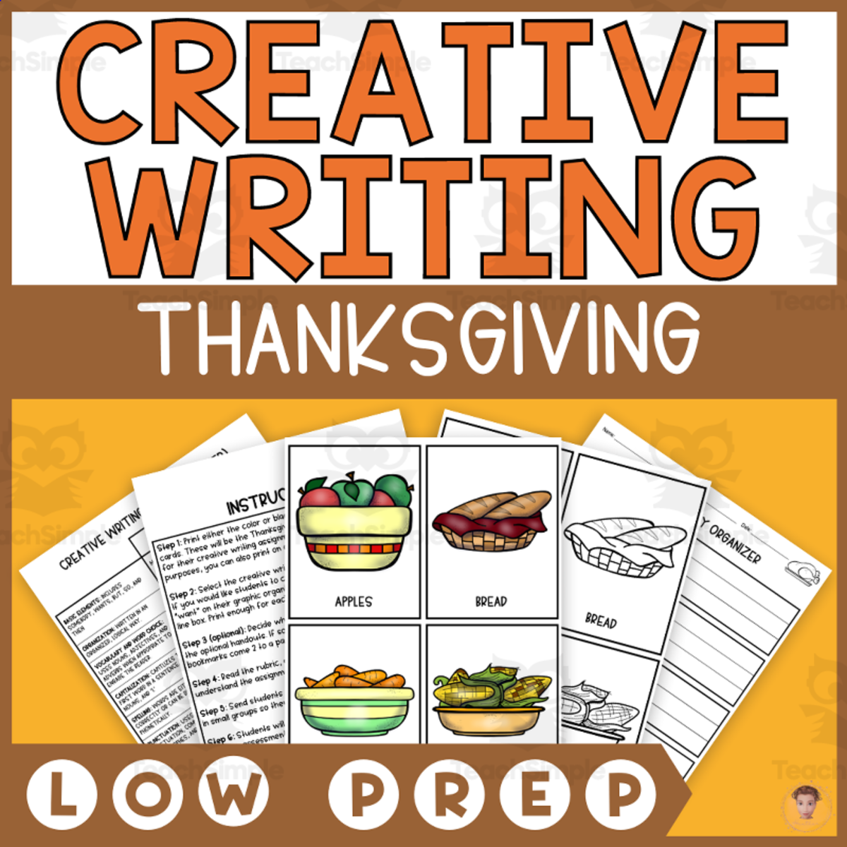 An educational teaching resource from Heather Huhman entitled Thanksgiving Endless Creative Writing Prompts downloadable at Teach Simple.