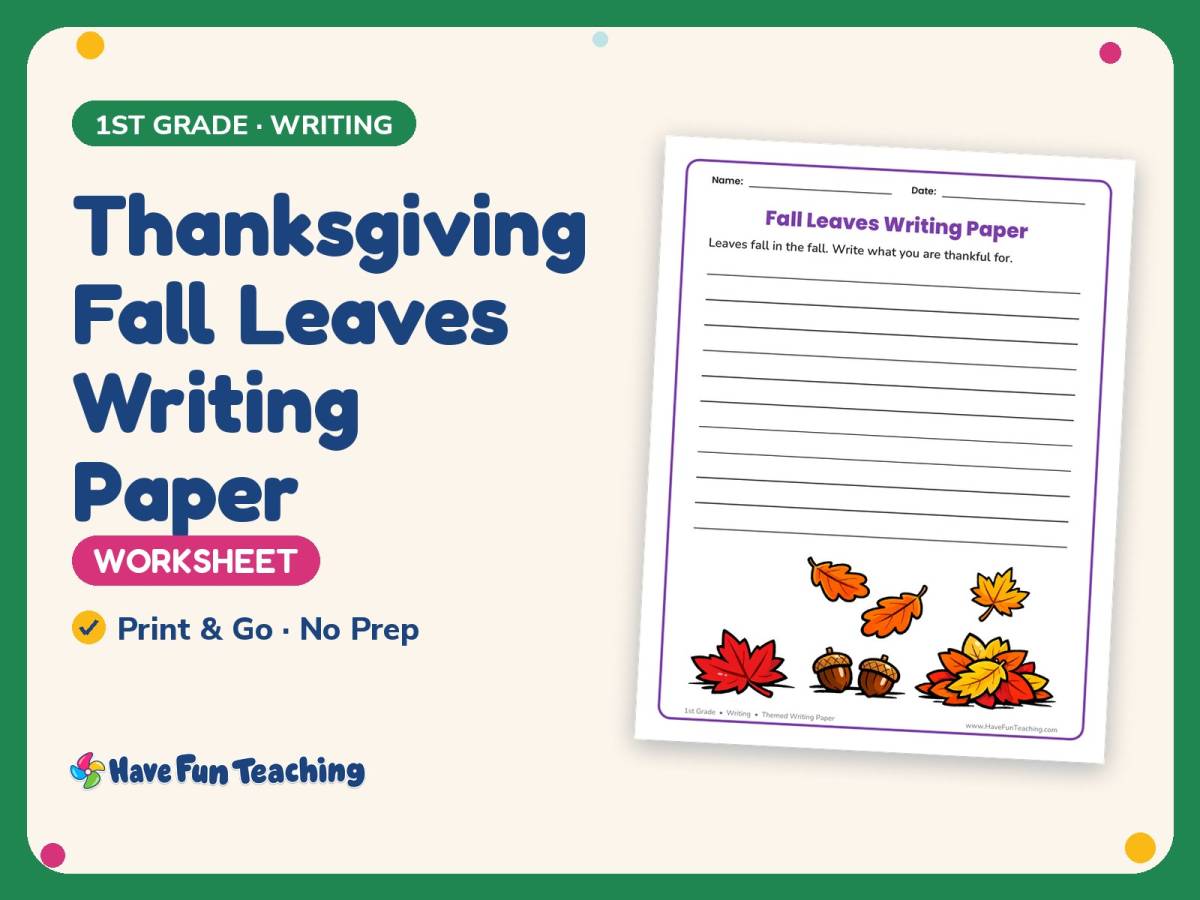 Thanksgiving Fall Leaves Writing Paper – 1st Grade Practice preview