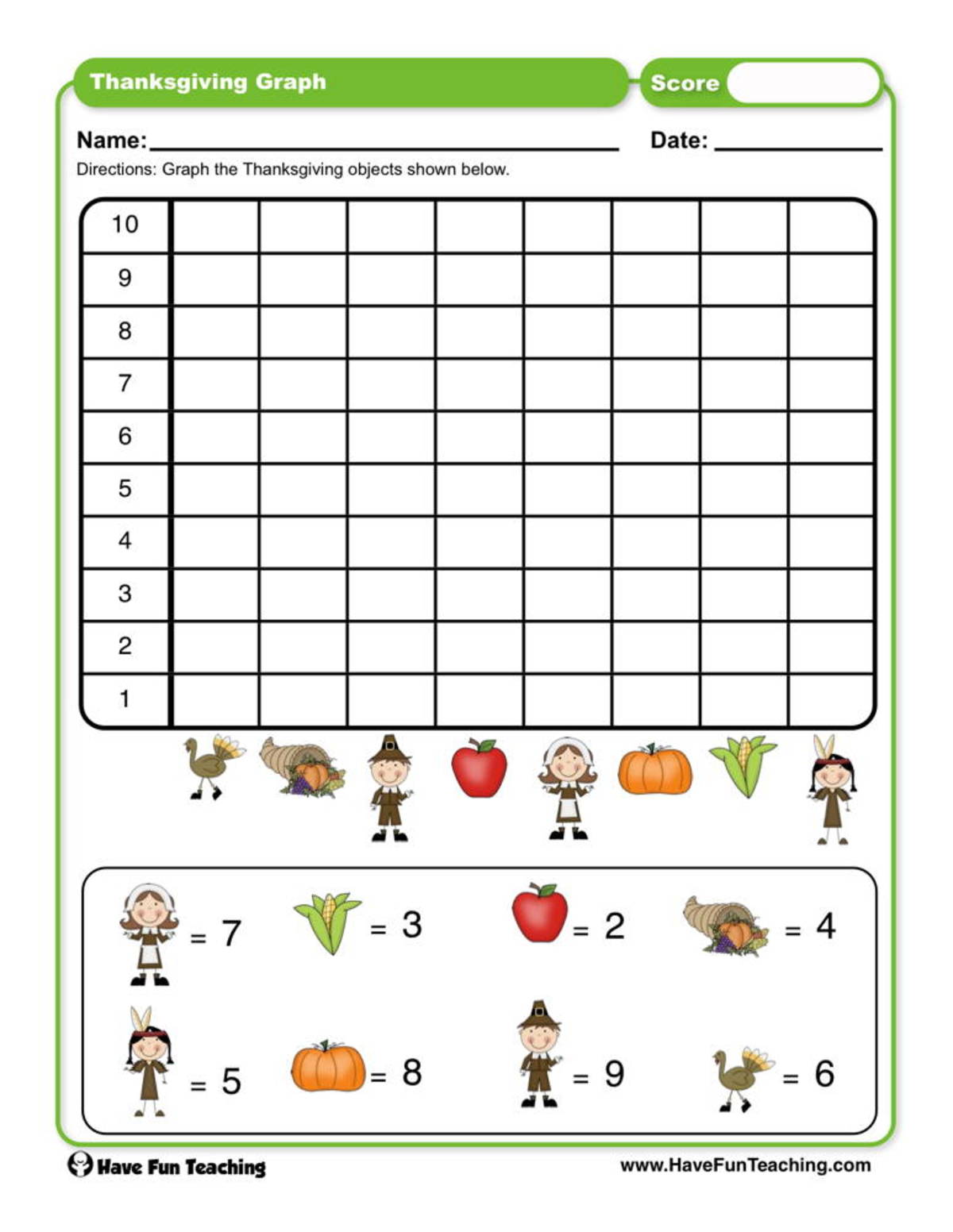 An educational teaching resource from Have Fun Teaching entitled Thanksgiving Graph Worksheet downloadable at Teach Simple.