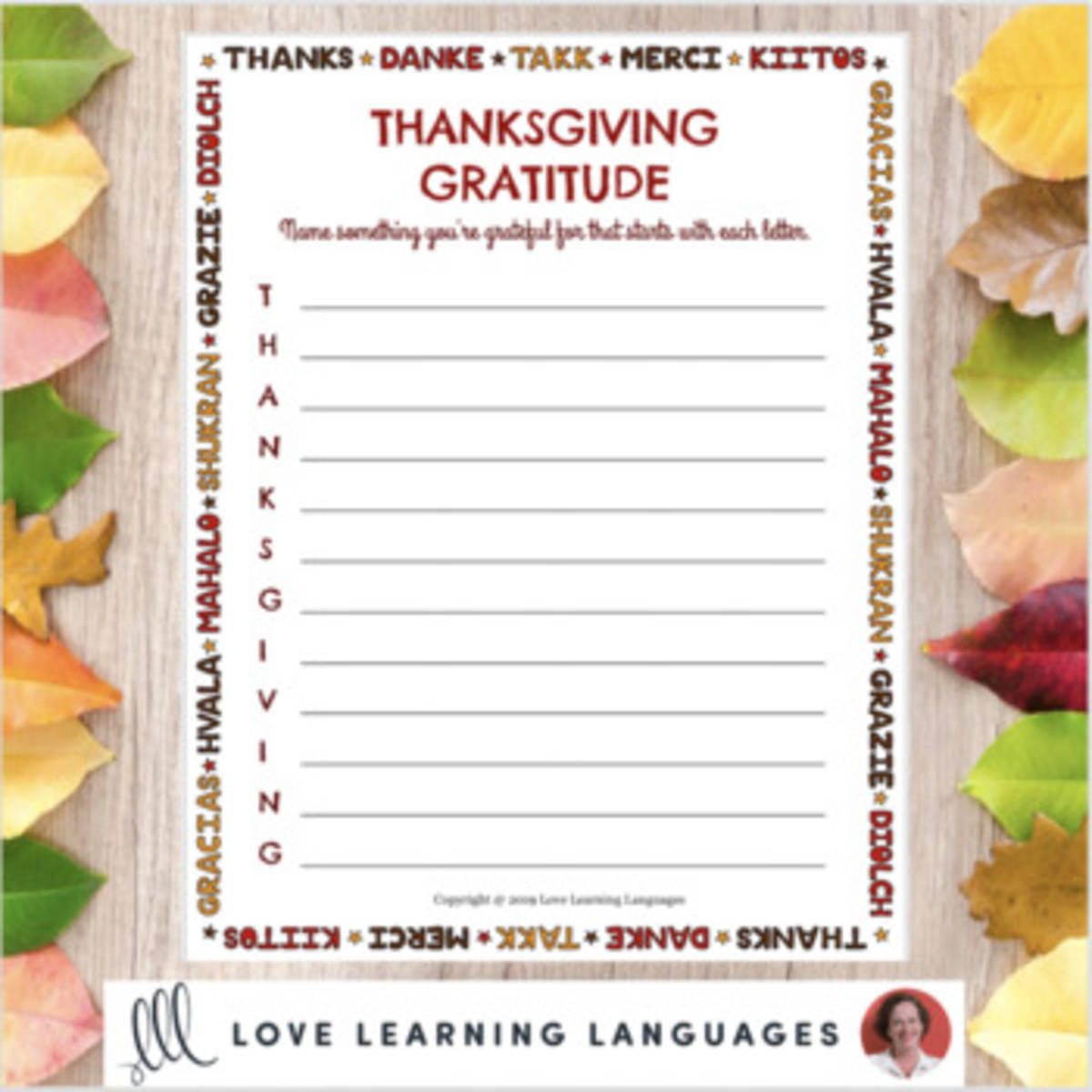 An educational teaching resource from Love Learning Languages entitled Thanksgiving Gratitude Activity downloadable at Teach Simple.