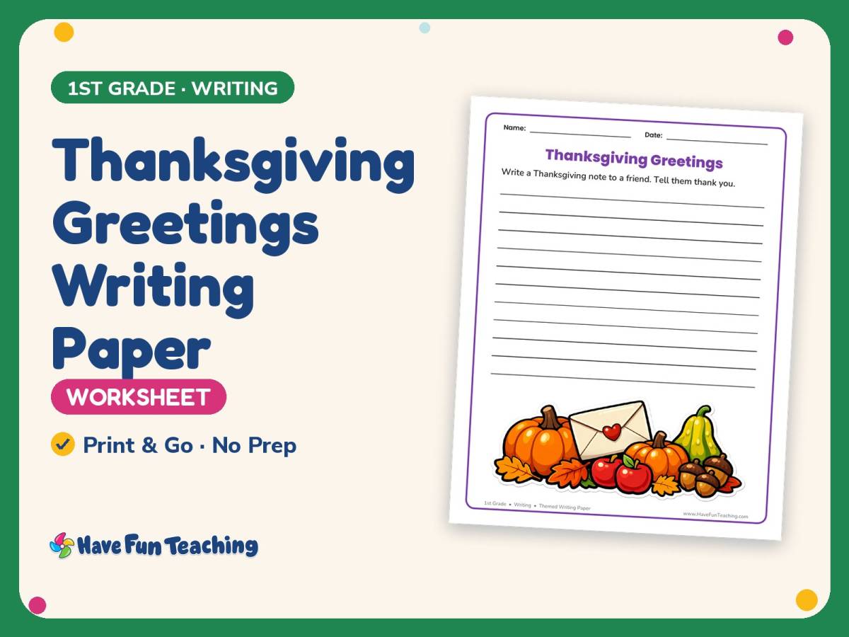 Thanksgiving Greetings Writing Paper – 1st Grade Themed Writing Paper preview