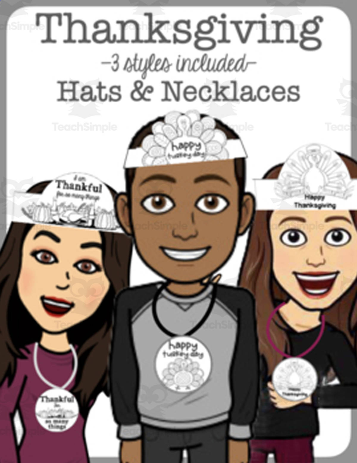 An educational teaching resource from Tpete's Supply Store entitled Thanksgiving Hats and Necklace Set downloadable at Teach Simple.