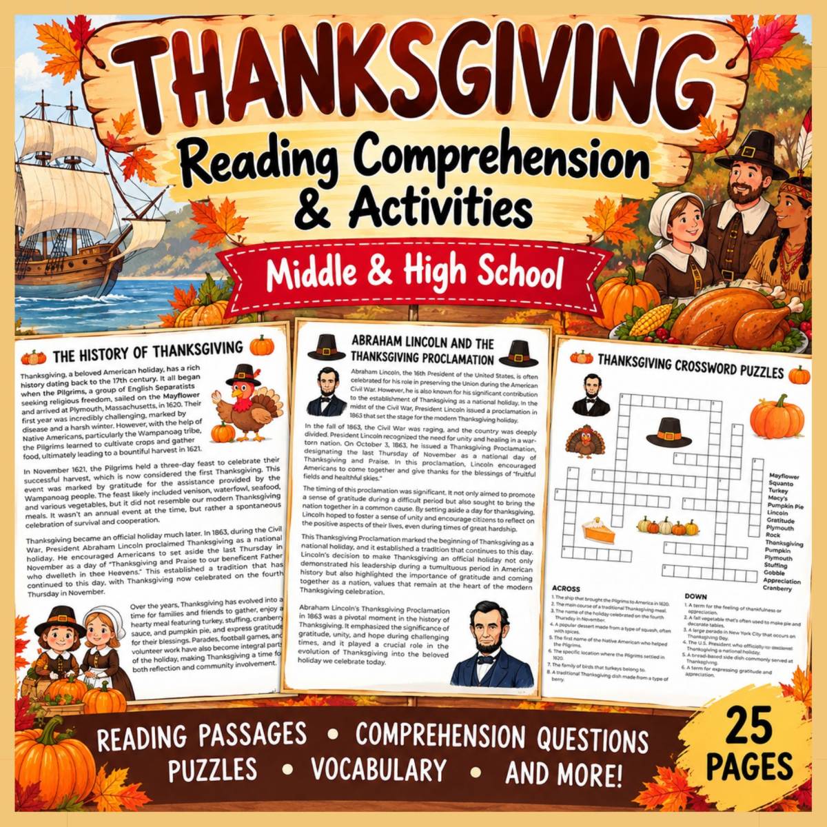 Thanksgiving History Reading Comprehension & Activities preview