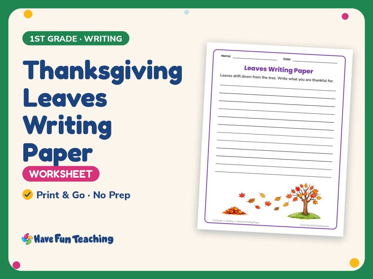 Thanksgiving Leaves Writing Paper – 1st Grade Themed Writing Paper preview