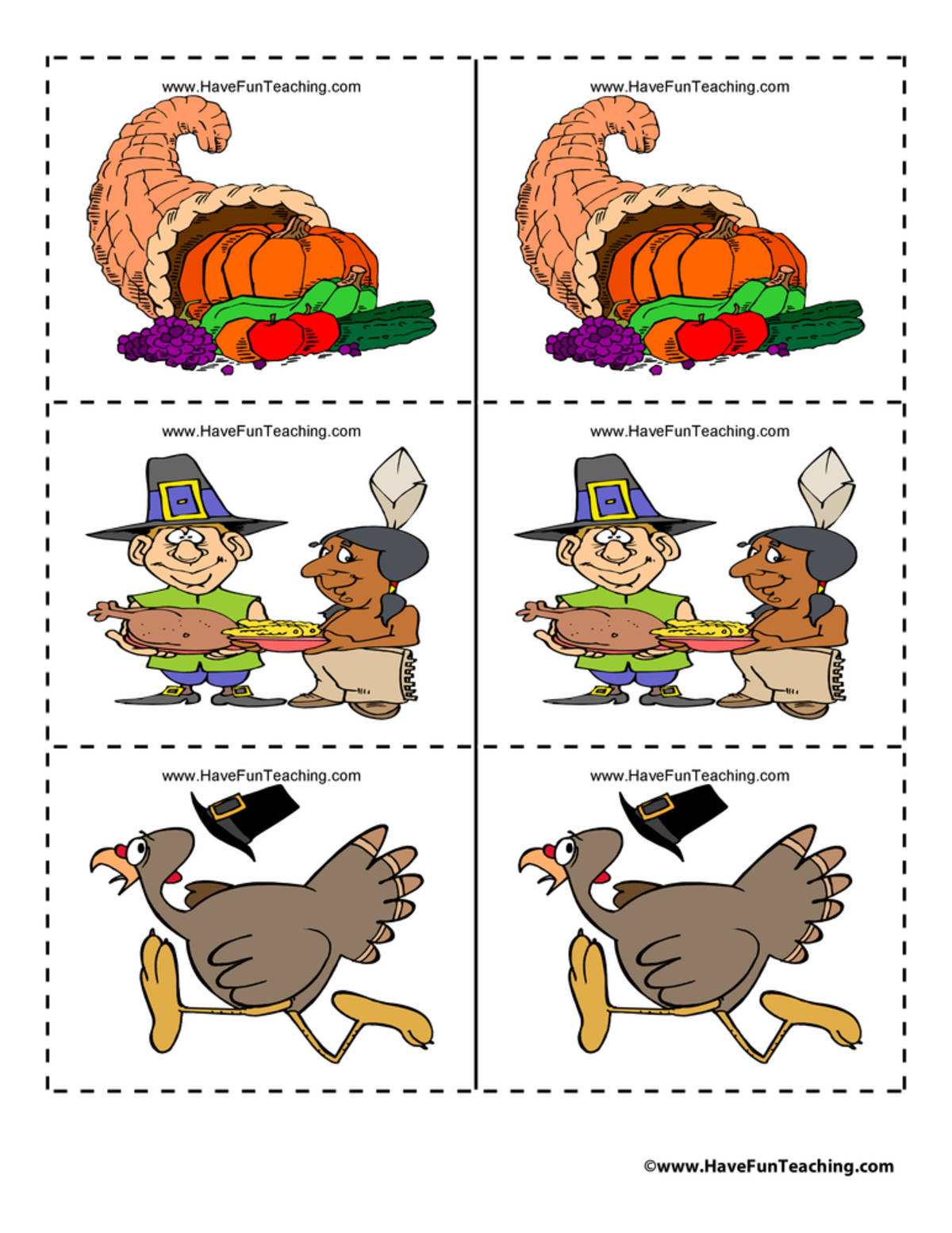 An educational teaching resource from Have Fun Teaching entitled Thanksgiving Matching Game Activity downloadable at Teach Simple.