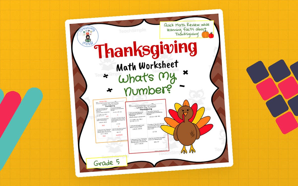 An educational teaching resource from Creatively Mrs. B entitled Thanksgiving Math Trivia Worksheet downloadable at Teach Simple.