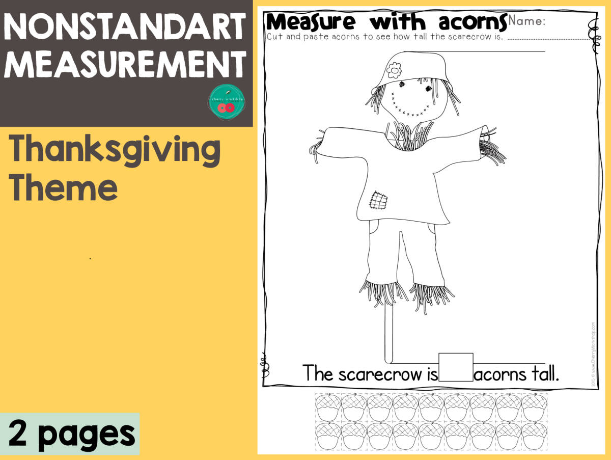 An educational teaching resource from Cherry Workshop entitled Thanksgiving  - Measure with Acorns downloadable at Teach Simple.
