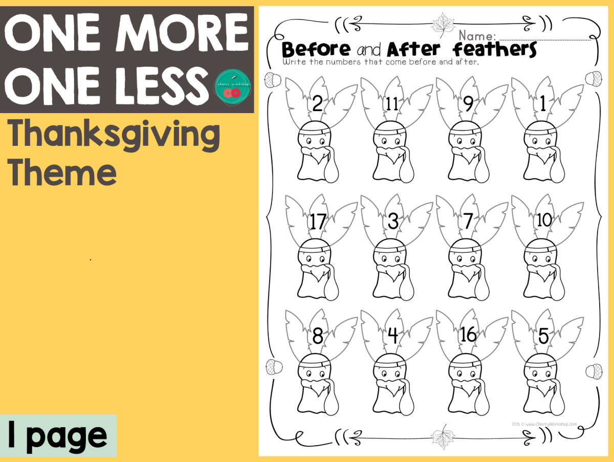 An educational teaching resource from Cherry Workshop entitled Thanksgiving One More One Less downloadable at Teach Simple.