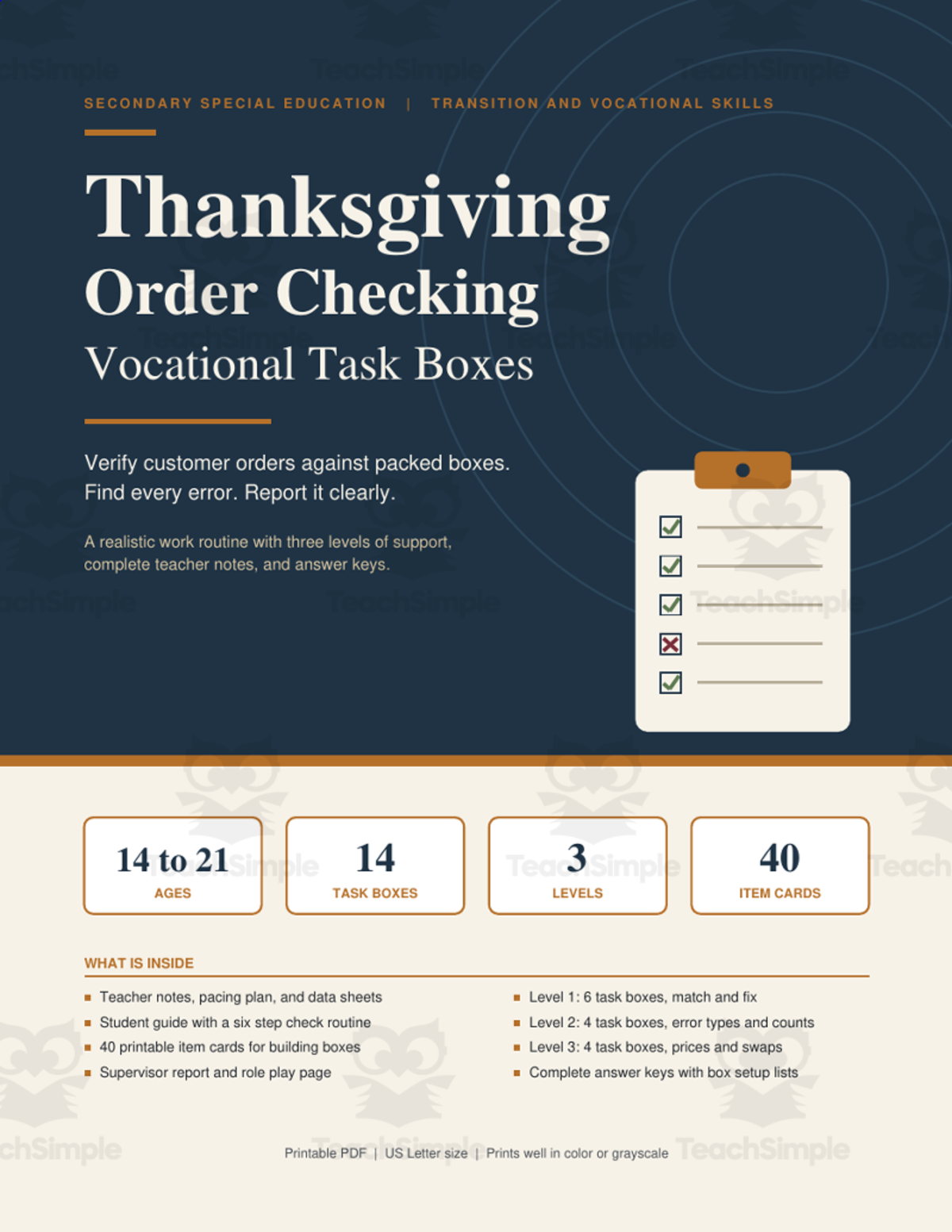 Thanksgiving Order Checking Vocational Task Boxes Work Skills preview