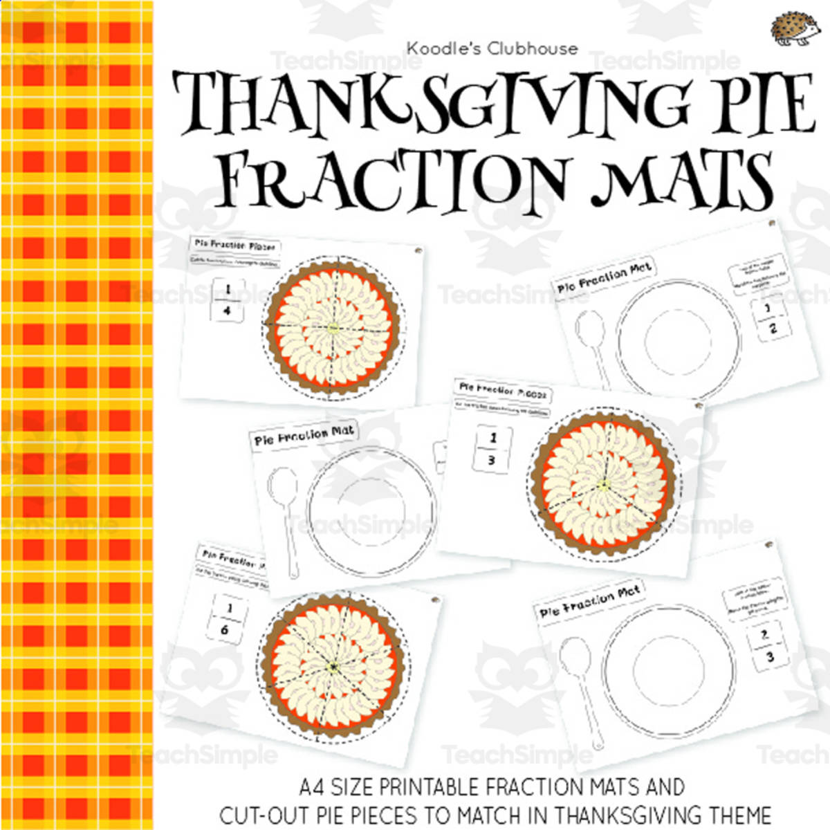 An educational teaching resource from Koodles Clubhouse entitled Thanksgiving Pie Fraction Mats downloadable at Teach Simple.