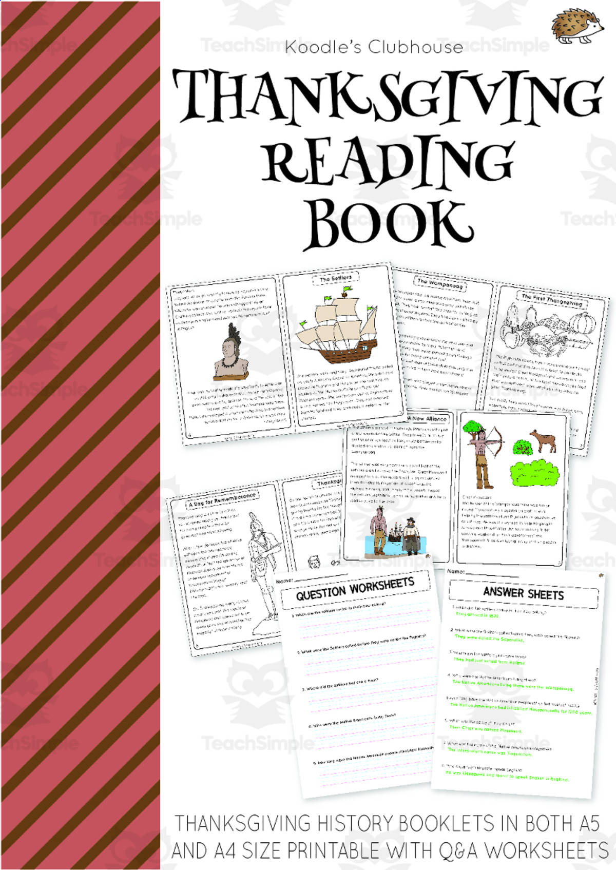 An educational teaching resource from Koodles Clubhouse entitled Thanksgiving Reading Book downloadable at Teach Simple.