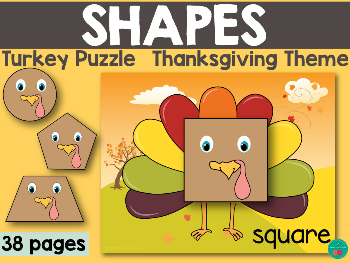 An educational teaching resource from Cherry Workshop entitled Thanksgiving Shapes Activities downloadable at Teach Simple.