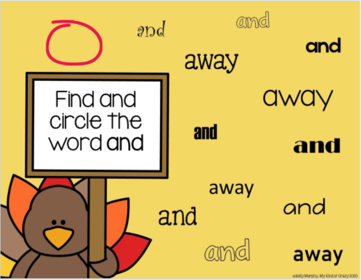 An educational teaching resource from My Kind of Crazy entitled Thanksgiving Sight Words, Dolche Pre-Primer, Google Slides downloadable at Teach Simple.