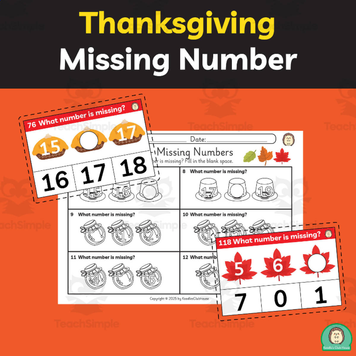 Thanksgiving Task cards Missing number preview