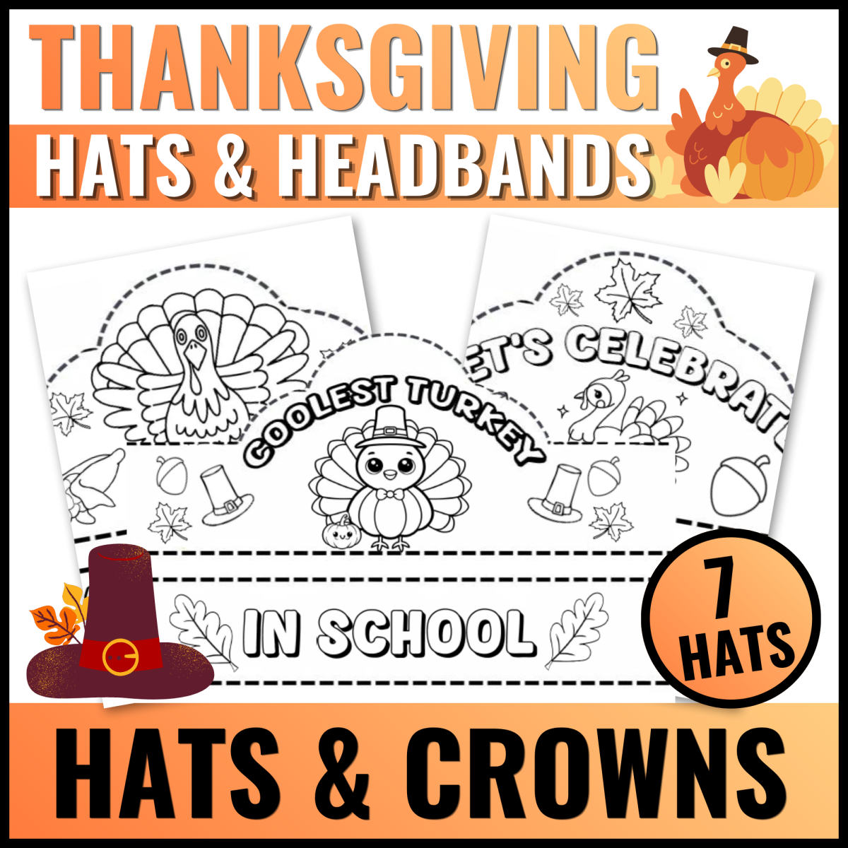 Thanksgiving Turkey Crowns / Hats Craft Acitivity for Preschool and Ki preview