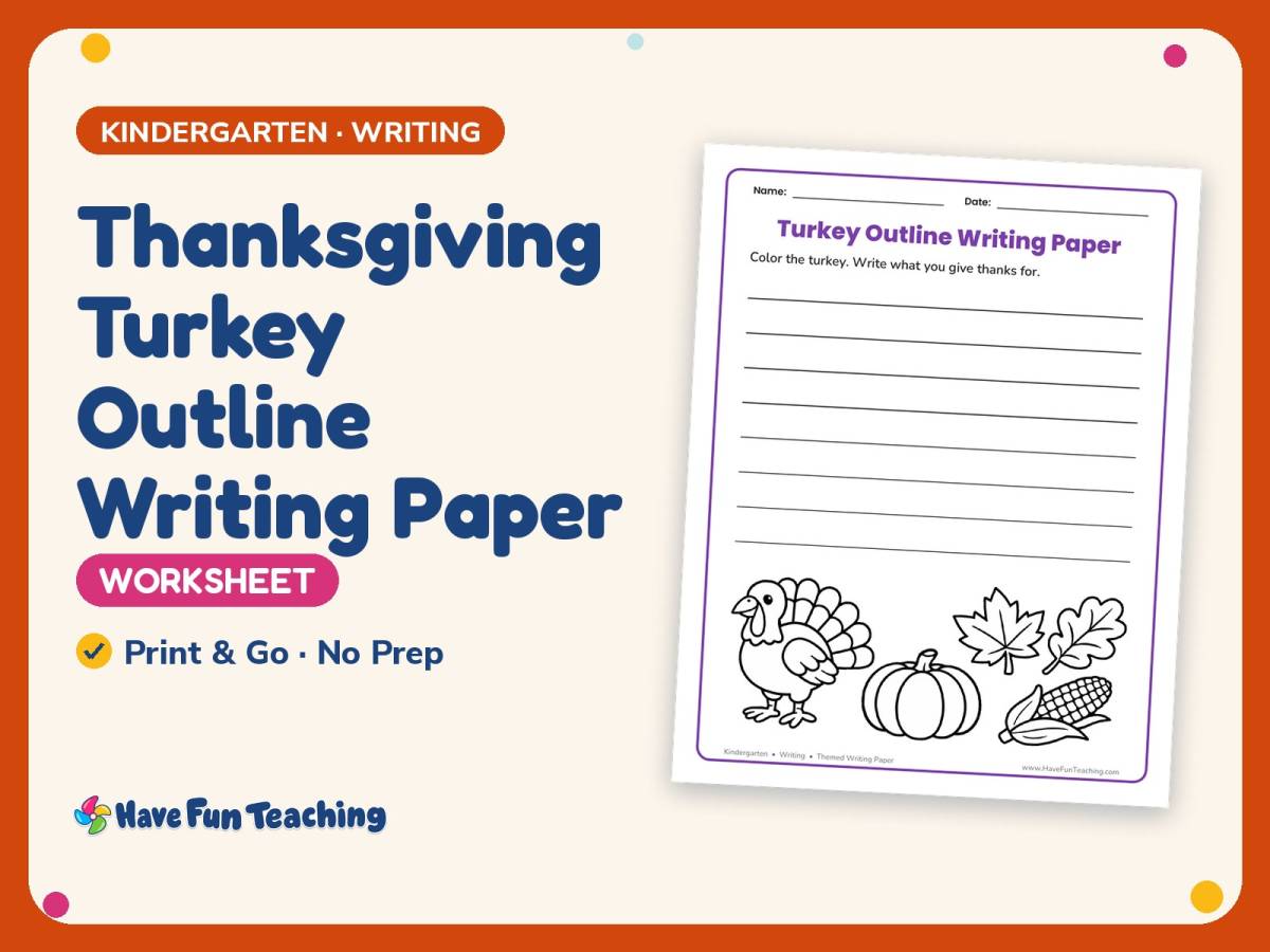 Thanksgiving Turkey Outline Writing Paper – Kindergarten Practice preview