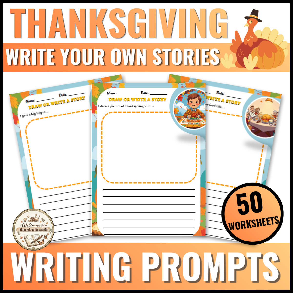 Thanksgiving Turkey Story Starters Writing Prompts for Kindergarten preview