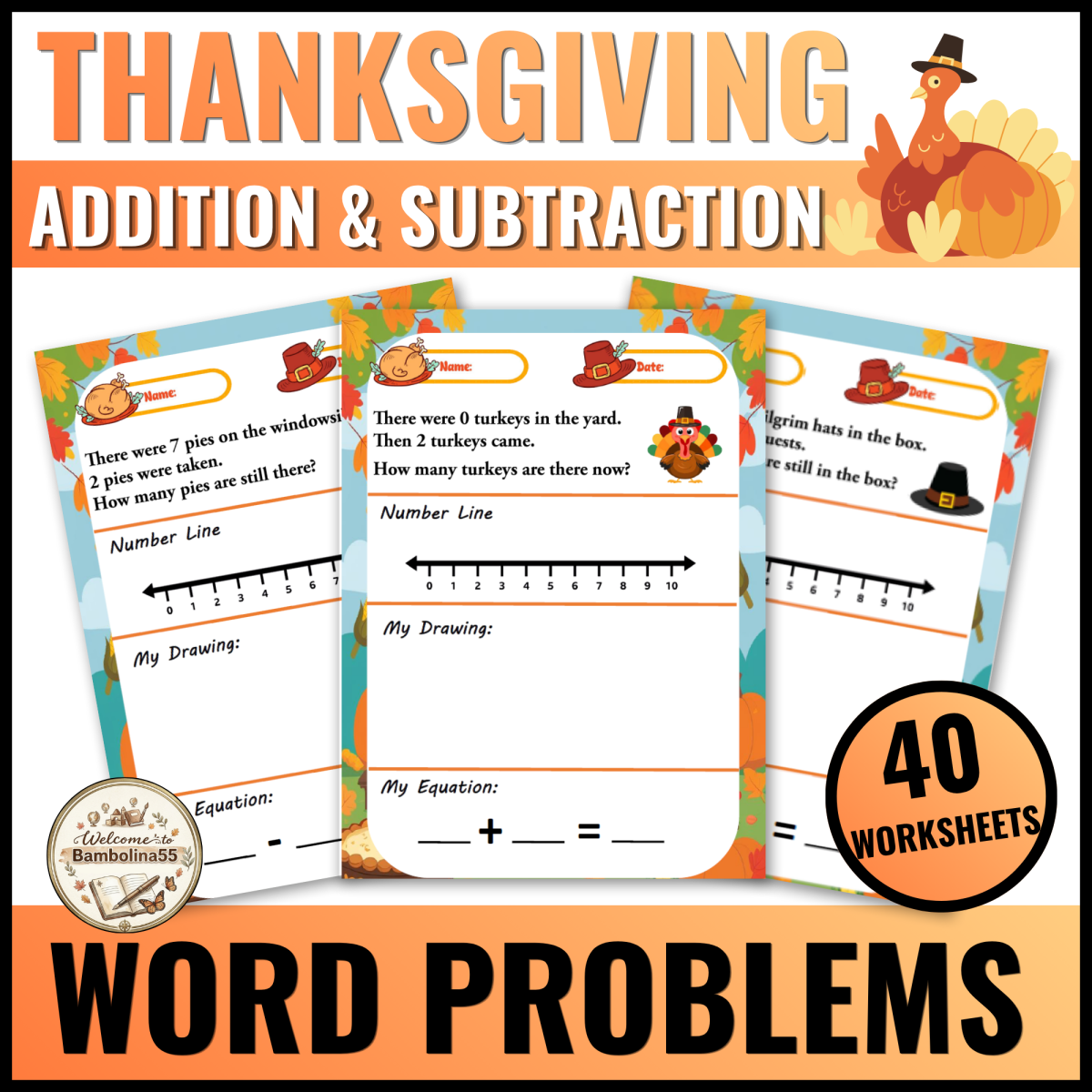 Thanksgiving Word Problems Kindergarten Addition And Subtraction Withi preview