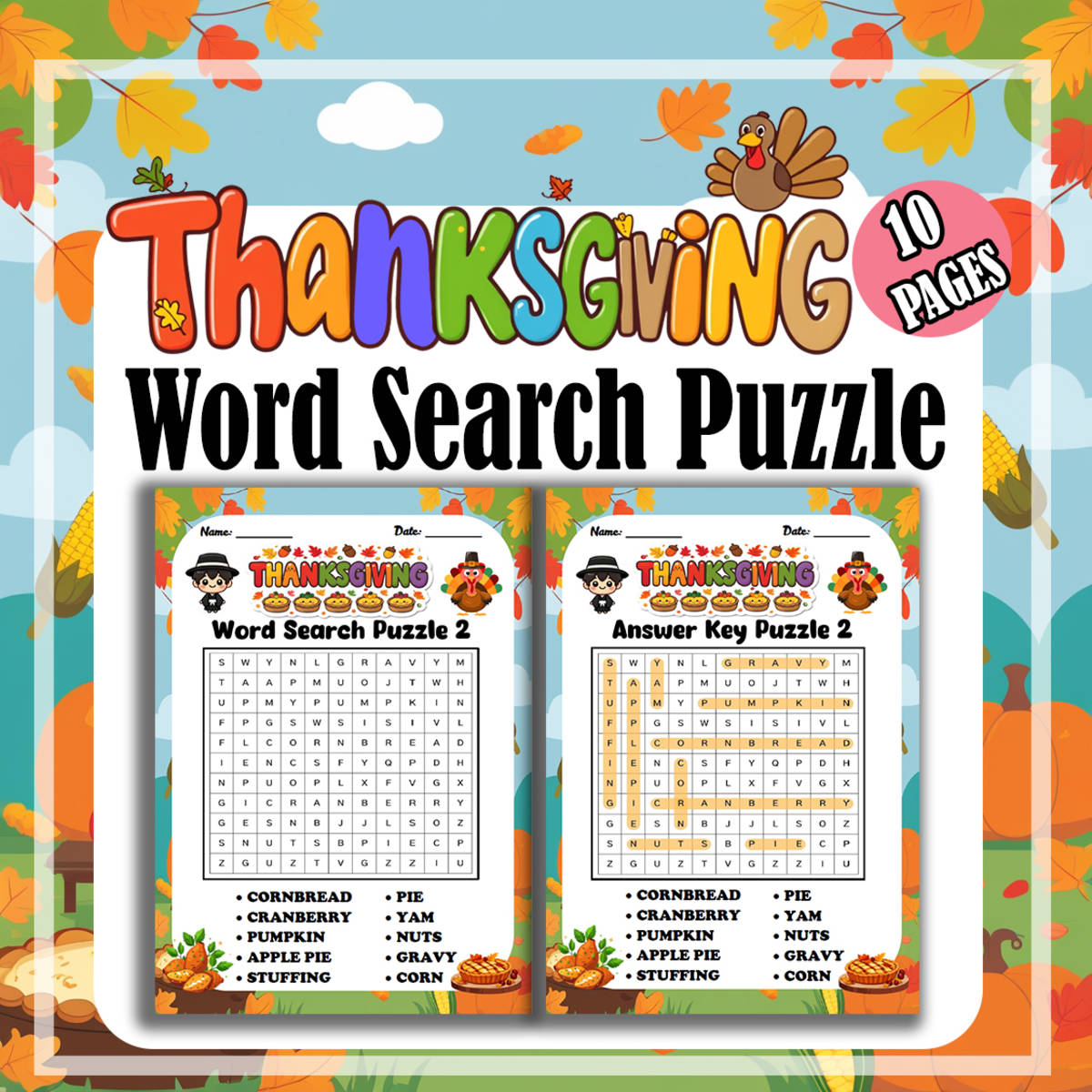 Thanksgiving Word Search Puzzle Game Fun & Educational Activity for Ki preview