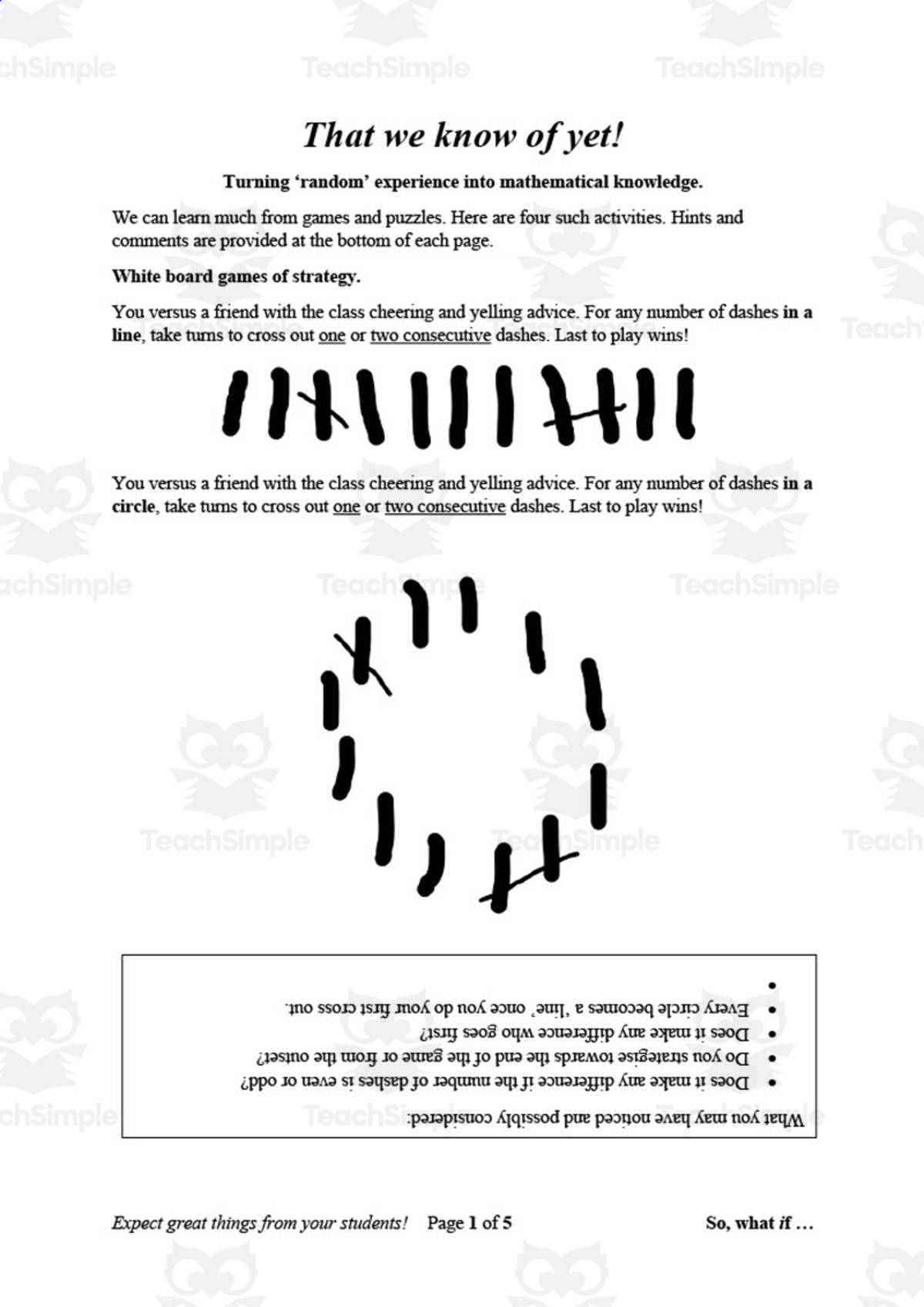 An educational teaching resource from So, what if ... by Ian F Hailes entitled That we know of yet: Games and Puzzles | Math Printable downloadable at Teach Simple.