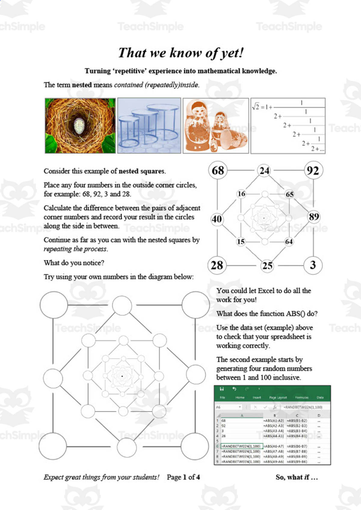 An educational teaching resource from So, what if ... by Ian F Hailes entitled That we know of yet: Nested | Math Printable downloadable at Teach Simple.
