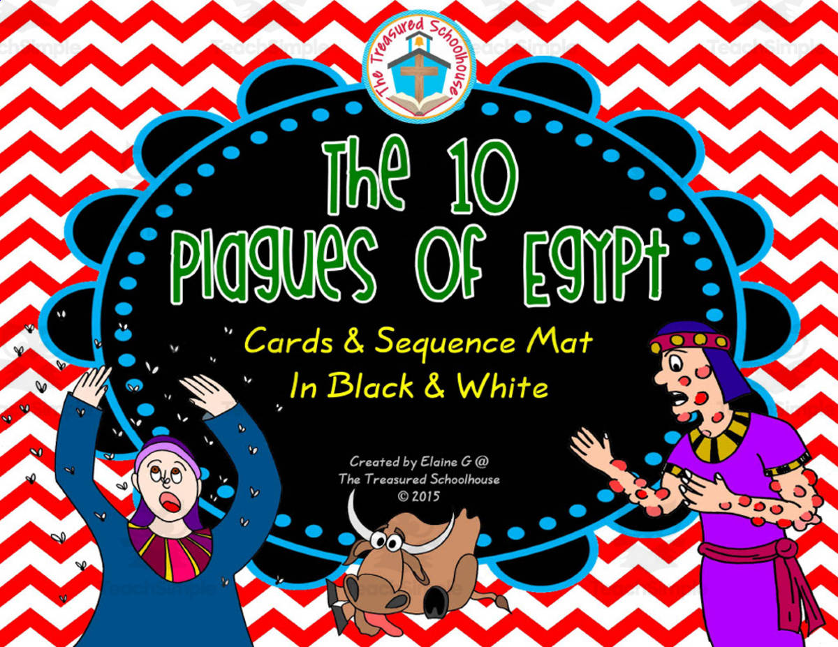 An educational teaching resource from The Treasured Schoolhouse entitled The 10 Plagues of Egypt Cards and Sequence Mat downloadable at Teach Simple.