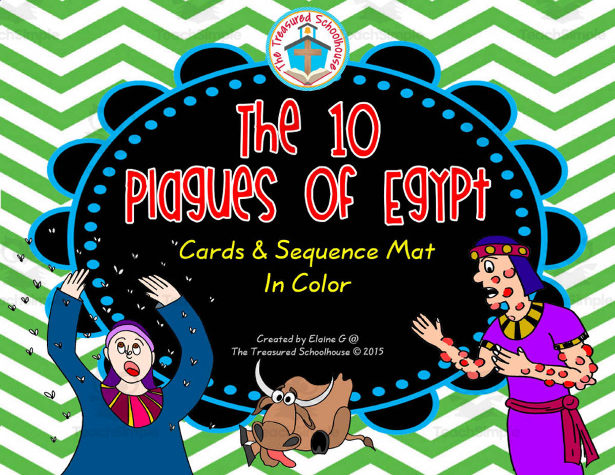 An educational teaching resource from The Treasured Schoolhouse entitled The 10 Plagues of Egypt Cards + Sequence Mat (Color Version) downloadable at Teach Simple.