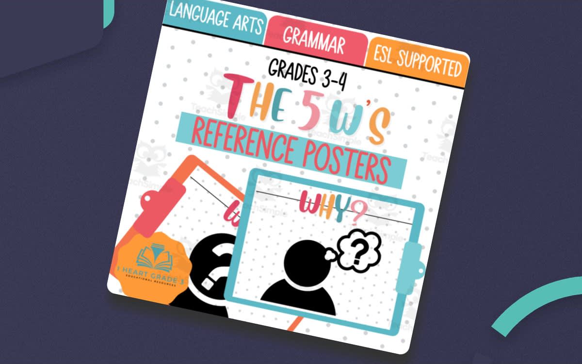 An educational teaching resource from I Heart Grade 3 entitled The 5 W'S Reference Posters downloadable at Teach Simple.