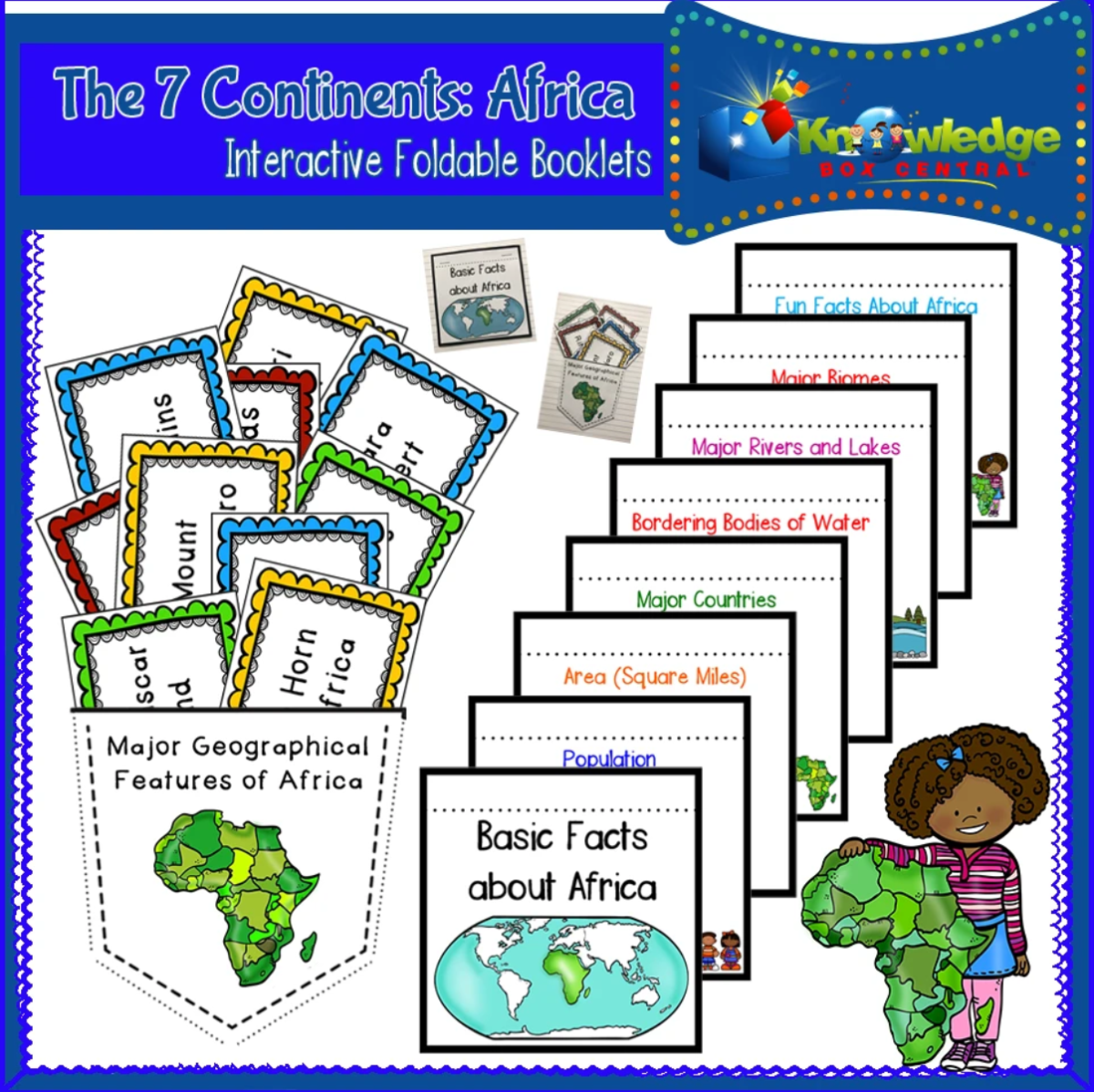 An educational teaching resource from Knowledge Box Central entitled The 7 Continents: Africa Interactive Foldable Booklets - EBOOK downloadable at Teach Simple.