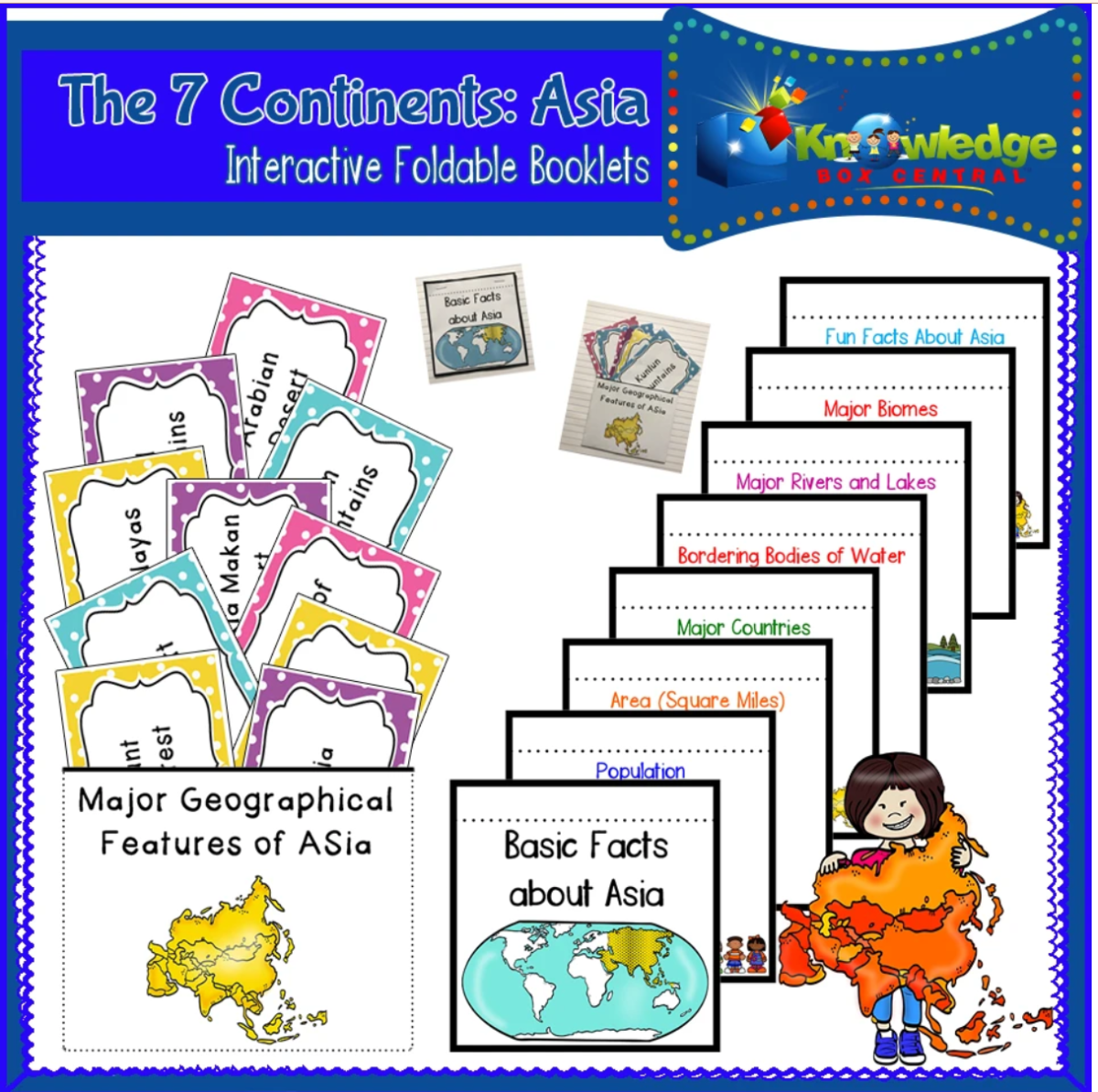 An educational teaching resource from Knowledge Box Central entitled The 7 Continents: Asia Interactive Foldable Booklets - EBOOK downloadable at Teach Simple.