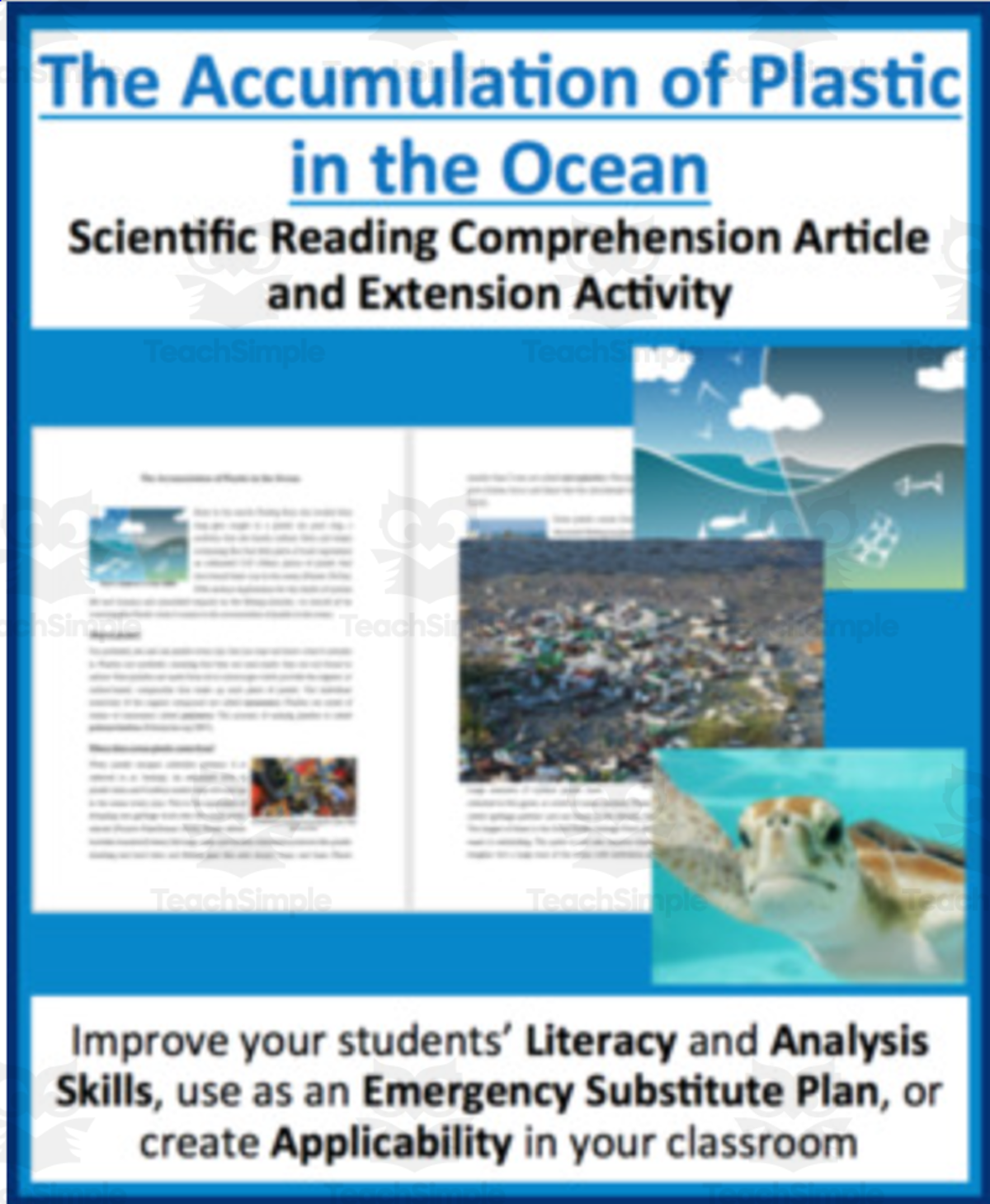 An educational teaching resource from Teach With Fergy entitled The Accumulation of Plastic in the Ocean - Science Reading Article downloadable at Teach Simple.
