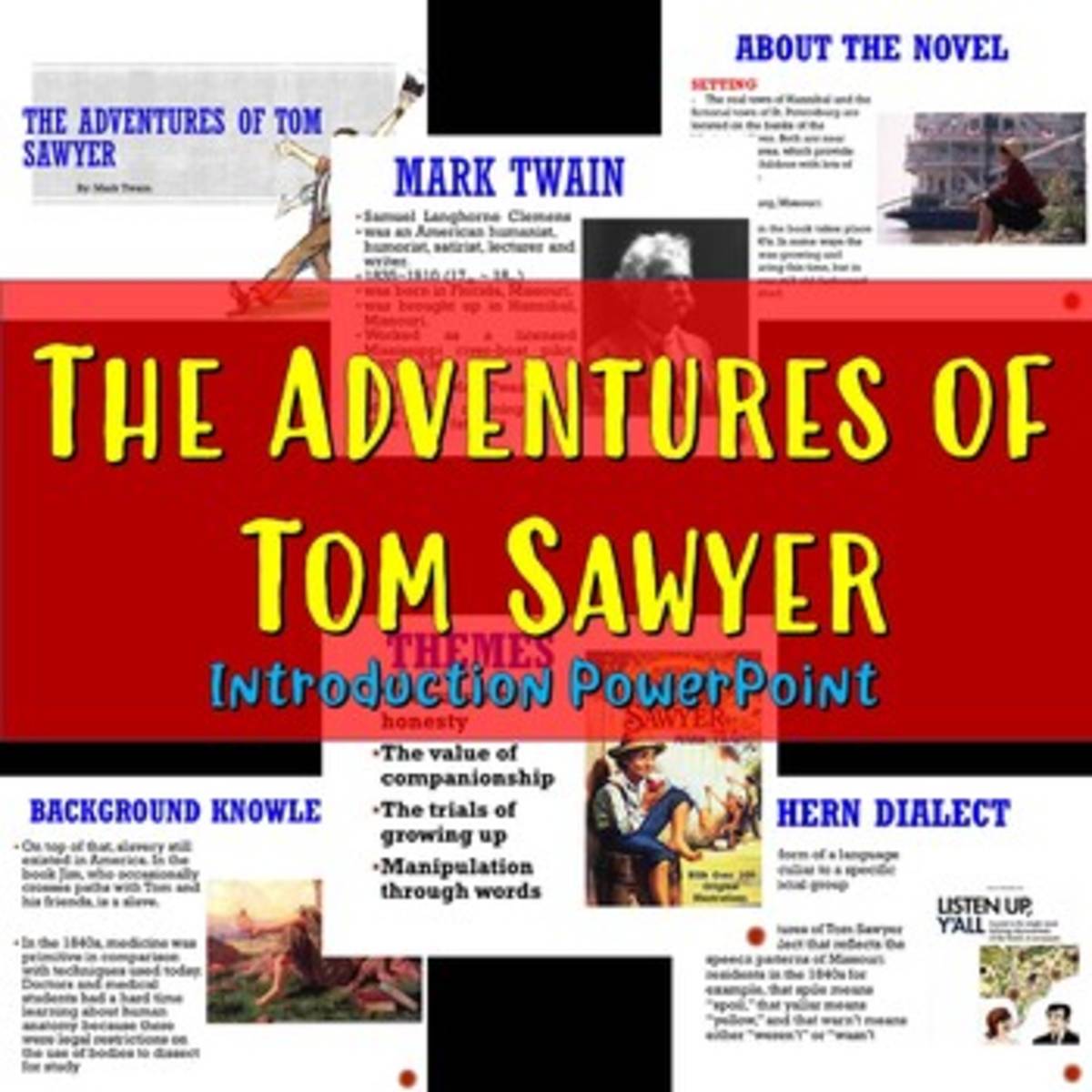 An educational teaching resource from Educate and Create entitled The Adventures of Tom Sawyer Introduction PPT downloadable at Teach Simple.