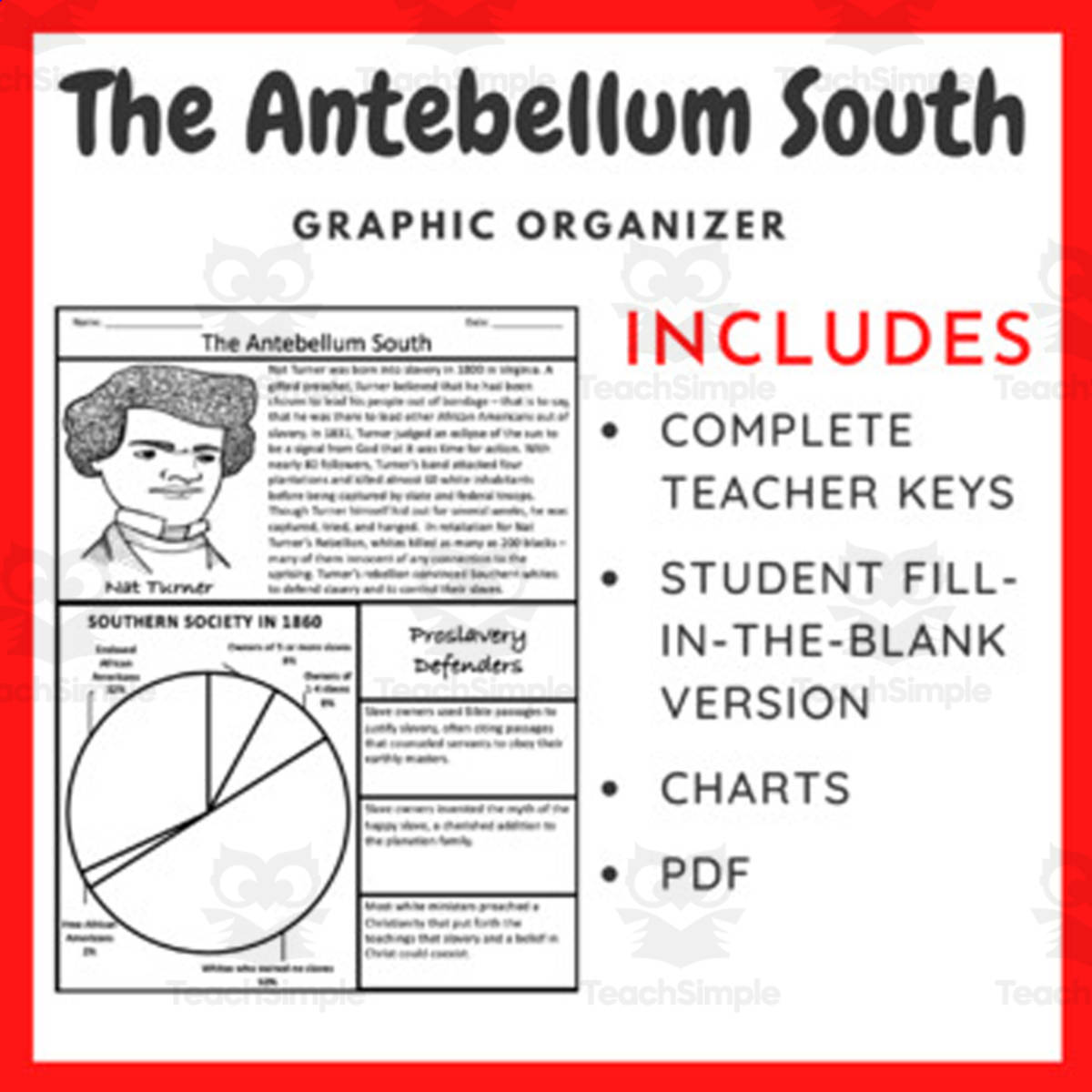 An educational teaching resource from EduPal Learning entitled The Antebellum South: Graphic Organizer downloadable at Teach Simple.