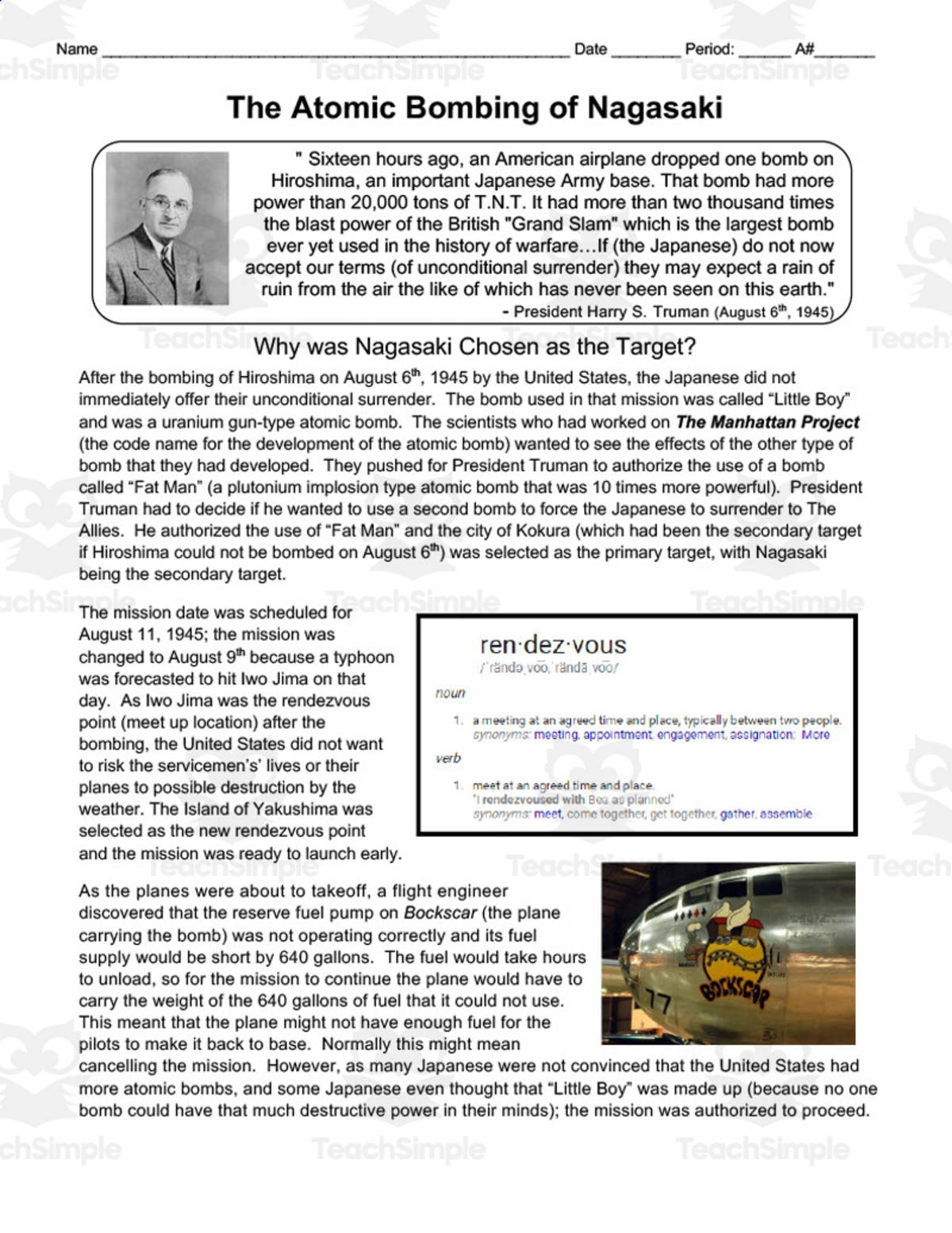 An educational teaching resource from DrDrew entitled The Atomic Bombing of Nagasaki | Comprehension Questions downloadable at Teach Simple.
