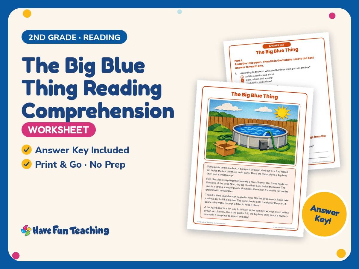 The Big Blue Thing Reading Comprehension Worksheet – 2nd Grade preview