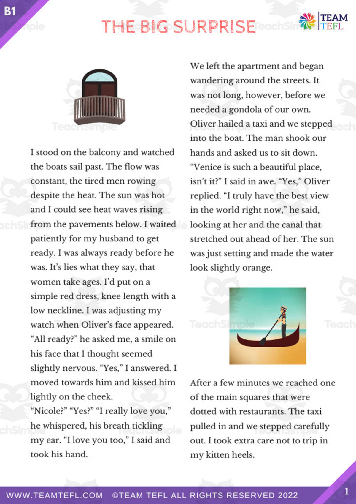An educational teaching resource from TEAM TEFL entitled The Big Surprise Short Story | Intermediate Lesson Plan downloadable at Teach Simple.