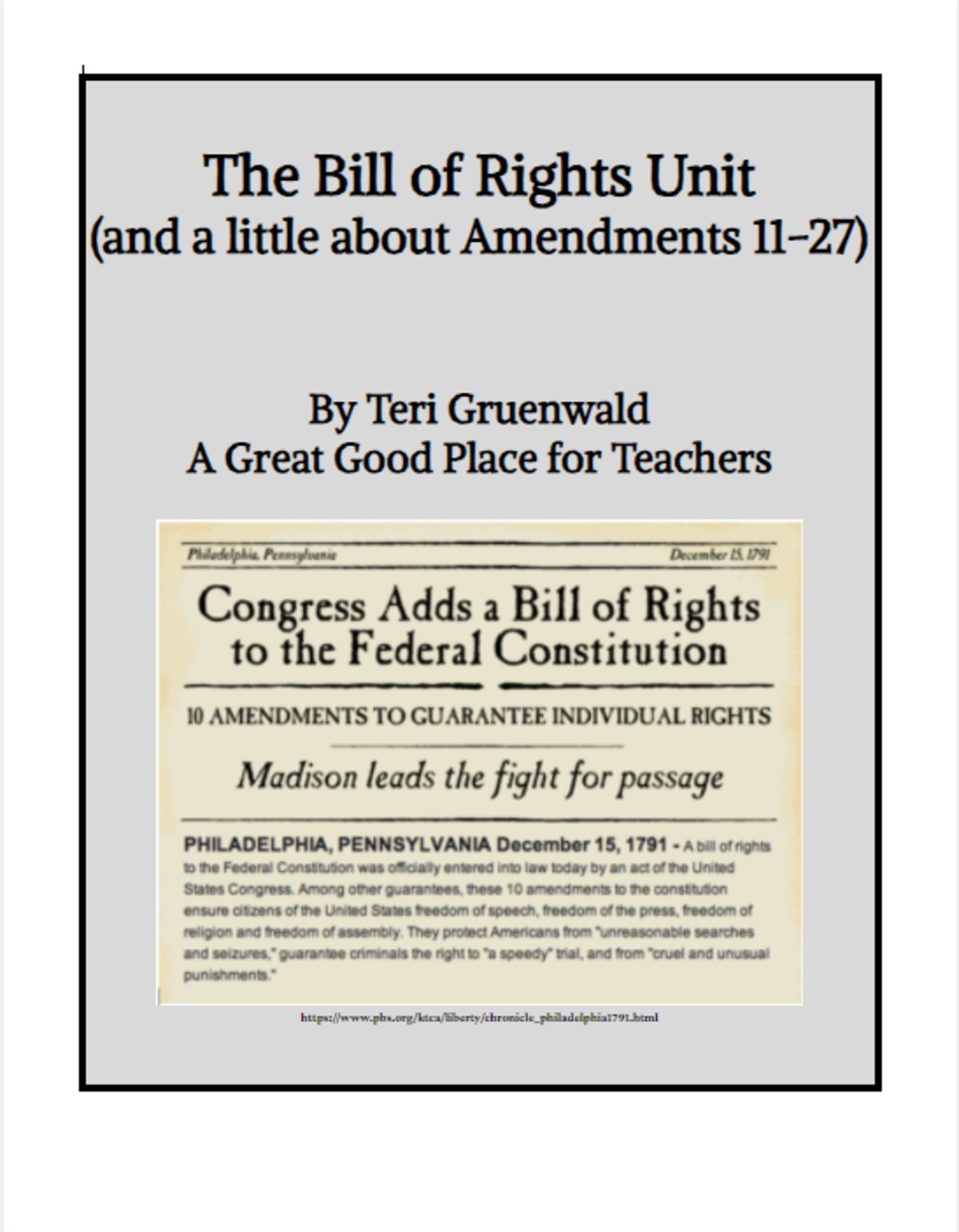 An educational teaching resource from Intentional Teaching and Learning entitled The Bill of Rights Unit (and a Little About Amendments 11-27) downloadable at Teach Simple.