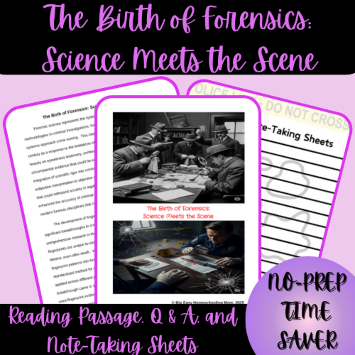 An educational teaching resource from Homeschool with Big Easy Homeschooling Mom entitled The Birth of Forensics: Science Meets the Scene Reading Passage downloadable at Teach Simple.