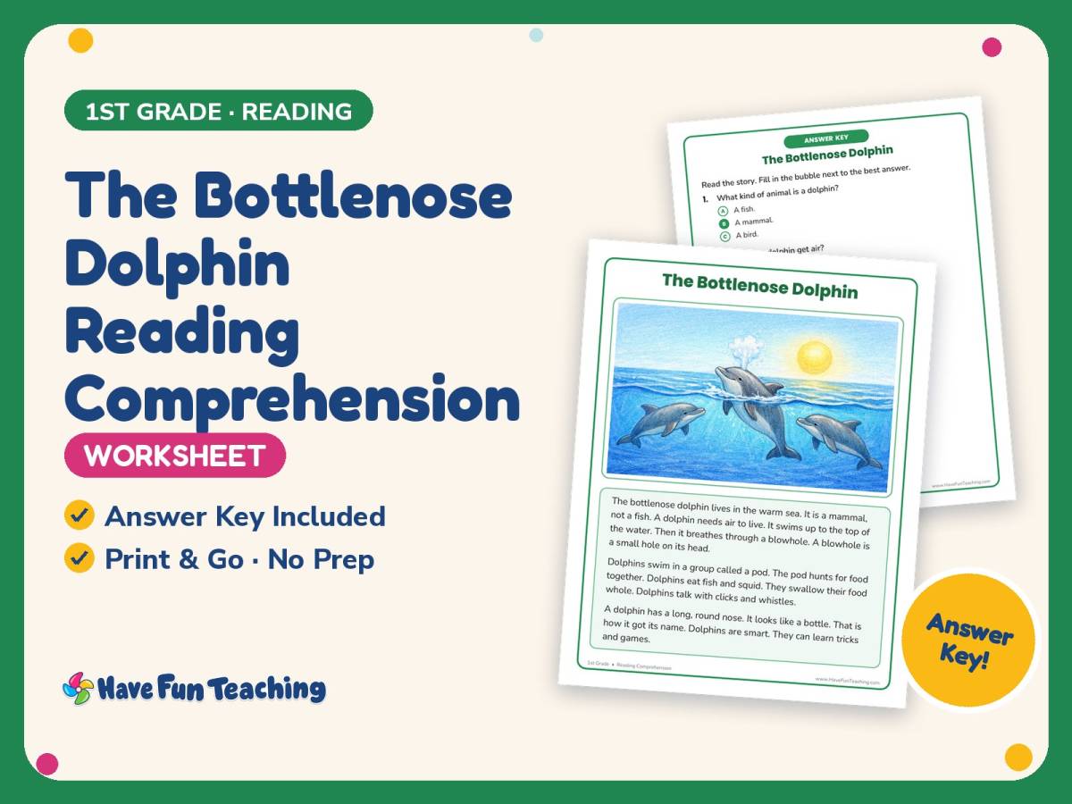 The Bottlenose Dolphin Reading Comprehension Worksheet – 1st Grade preview