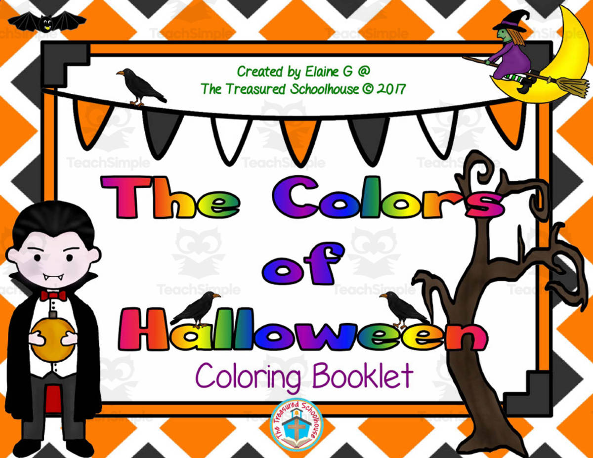 An educational teaching resource from The Treasured Schoolhouse entitled The Colors of Halloween Coloring Booklet downloadable at Teach Simple.