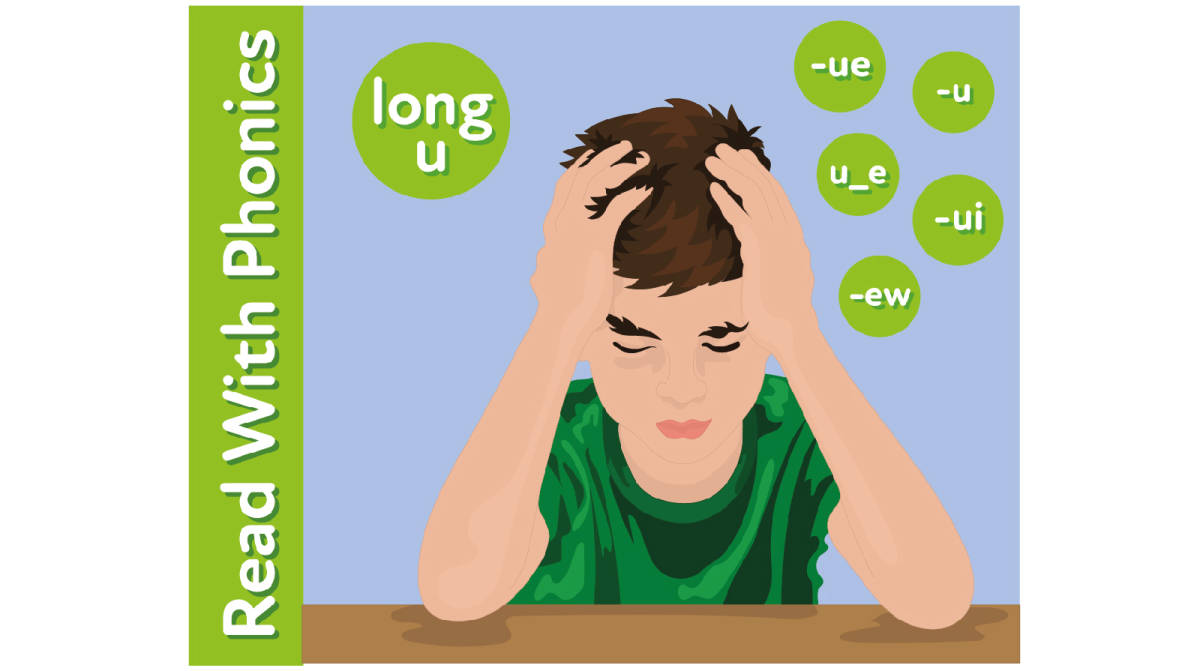 An educational teaching resource from Guinea Pig Education entitled The Day Before School: Learn Long u (-ue, u_e, -u, -ui, ew) downloadable at Teach Simple.