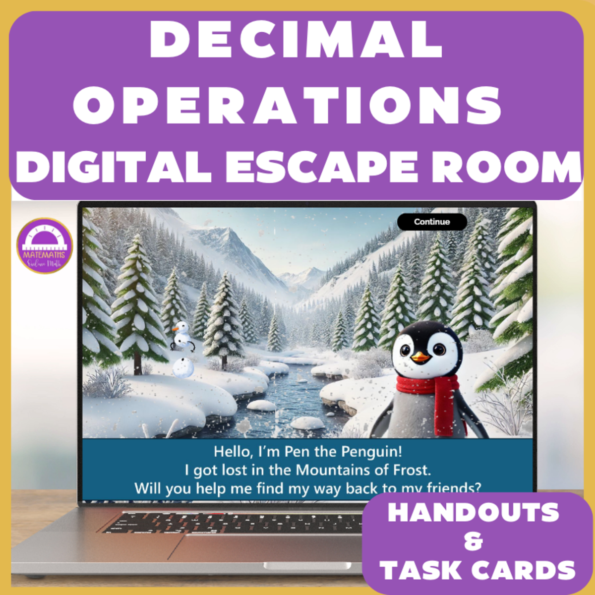 An educational teaching resource from Matemaths entitled The Decimal Operations Activity Digital Escape Room and Task Cards downloadable at Teach Simple.