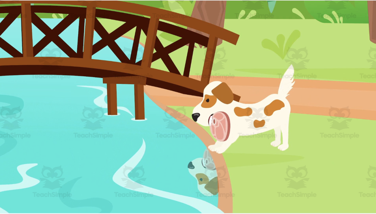 An educational teaching resource from Educational Voice entitled The Dog and The Meat | Animated Aesop's Fables Video downloadable at Teach Simple.