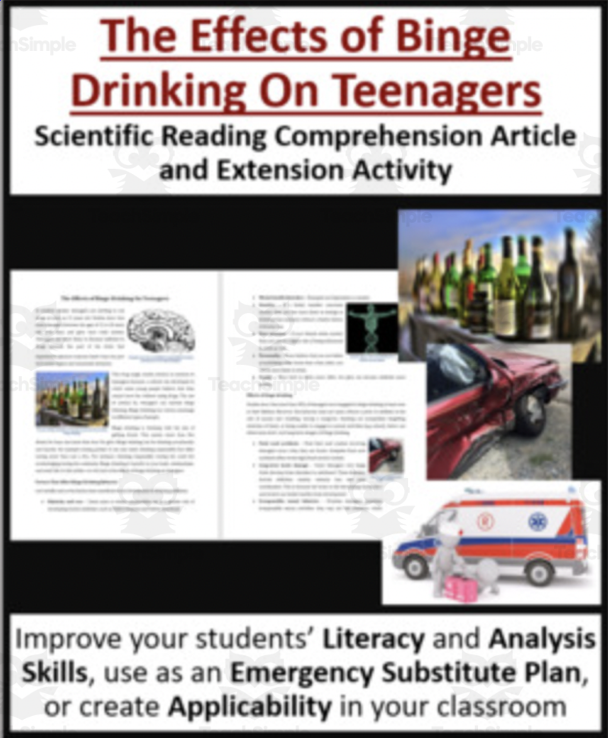 An educational teaching resource from Teach With Fergy entitled The Effects of Binge Drinking On Teenagers Reading Comprehension Article downloadable at Teach Simple.