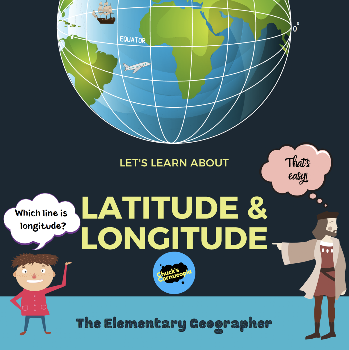 An educational teaching resource from Chuck's Cornucopia entitled The Elementary Geographer: Latitude & Longitude downloadable at Teach Simple.