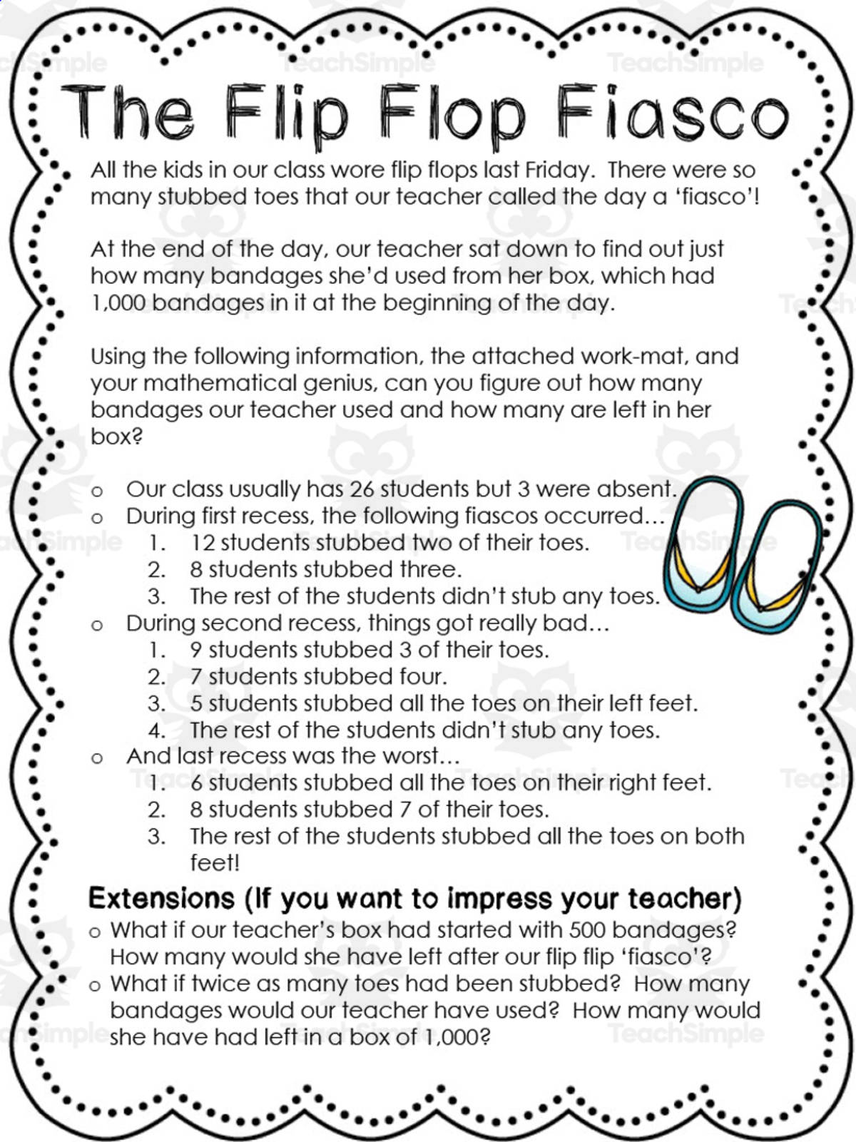An educational teaching resource from At the Core entitled The Flip Flop Fiasco downloadable at Teach Simple.